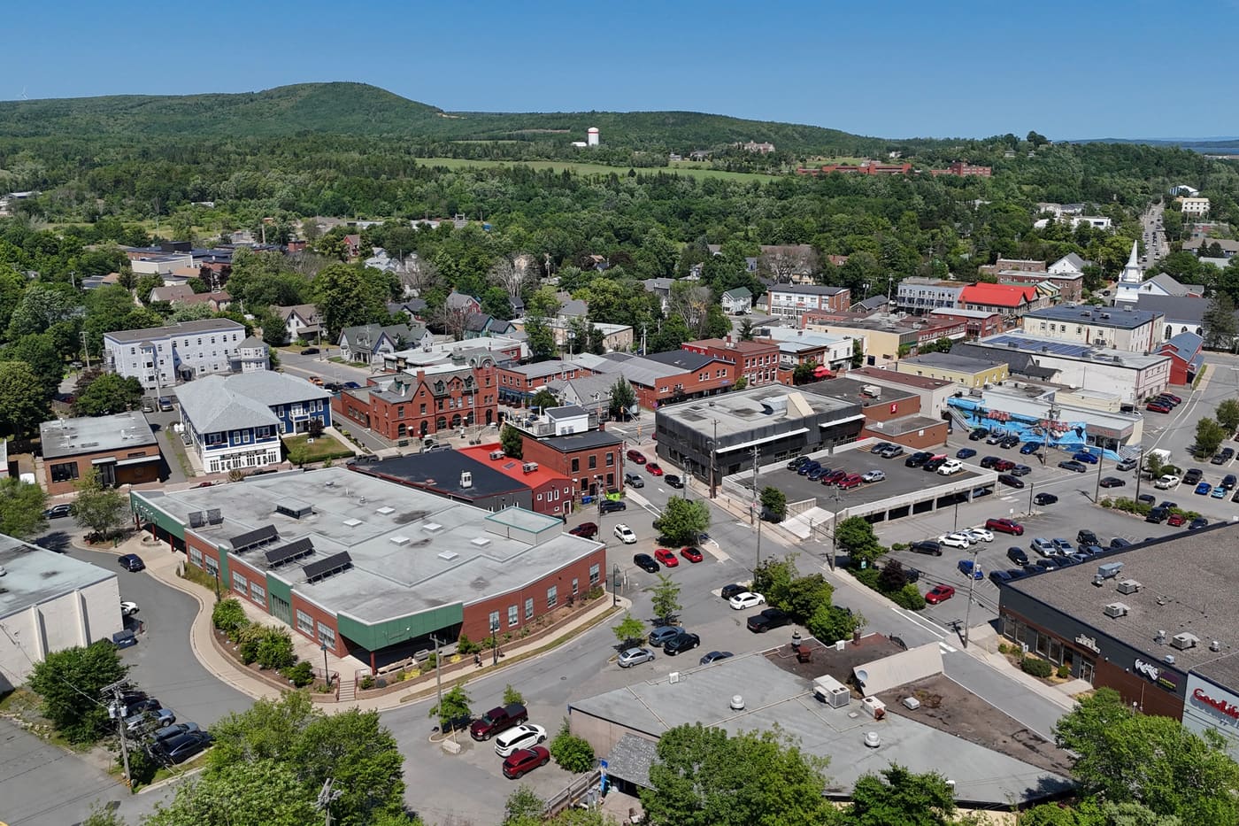 Antigonish from the air, with St. Francis Xavier University on the hill