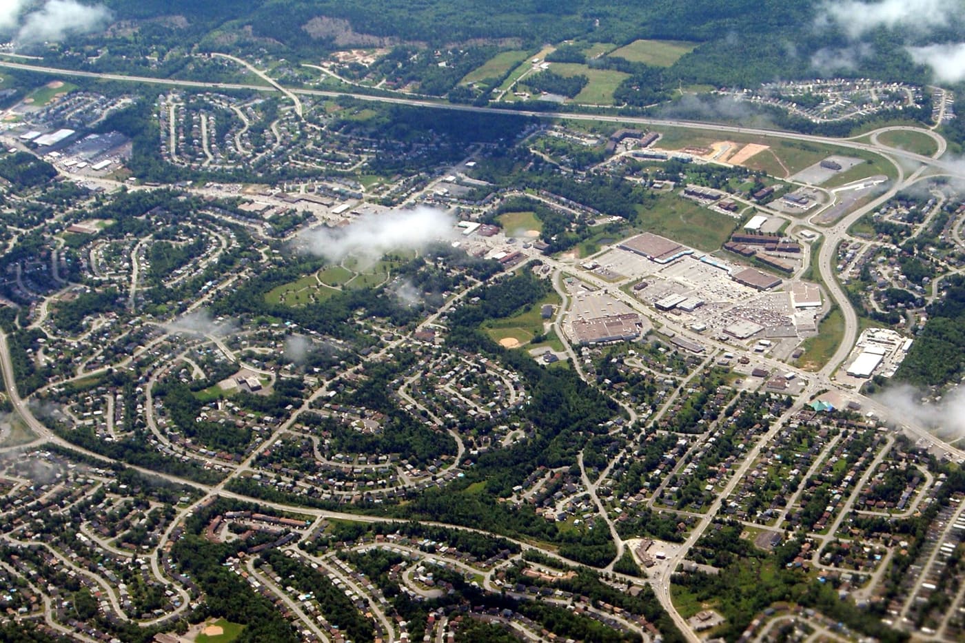Lower Sackville from the air, subdivisions and the Highway 101 interchange